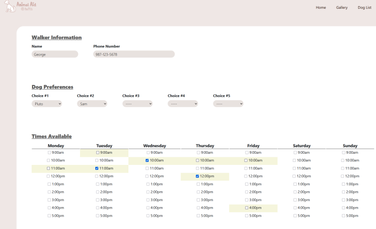 The Animal Aid schedule editor